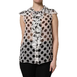 White Black Polka Dot Cotton Sleeveless Top