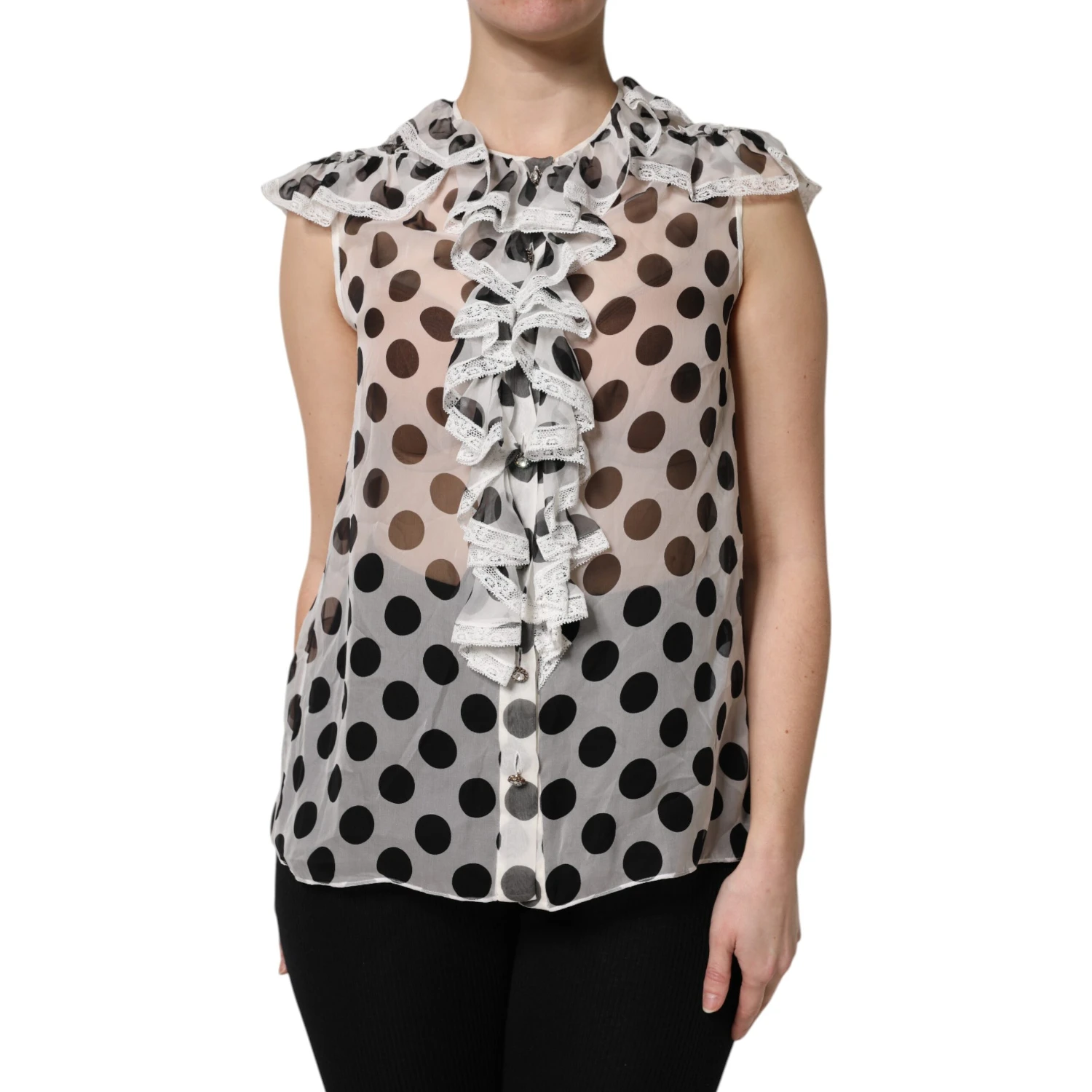 White Black Polka Dot Cotton Sleeveless Top