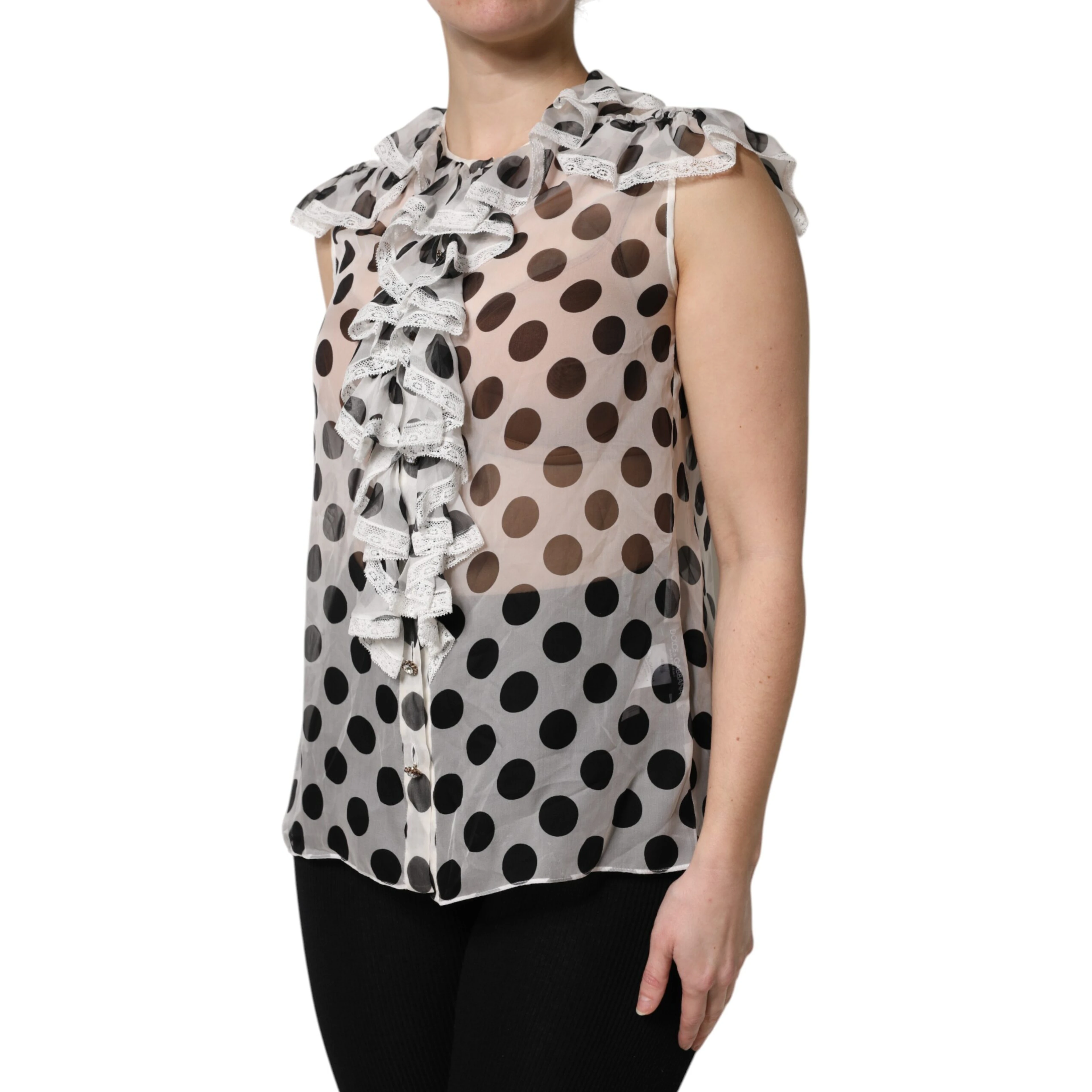 White Black Polka Dot Cotton Sleeveless Top
