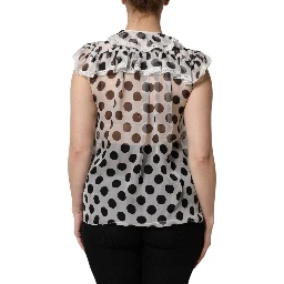 White Black Polka Dot Cotton Sleeveless Top