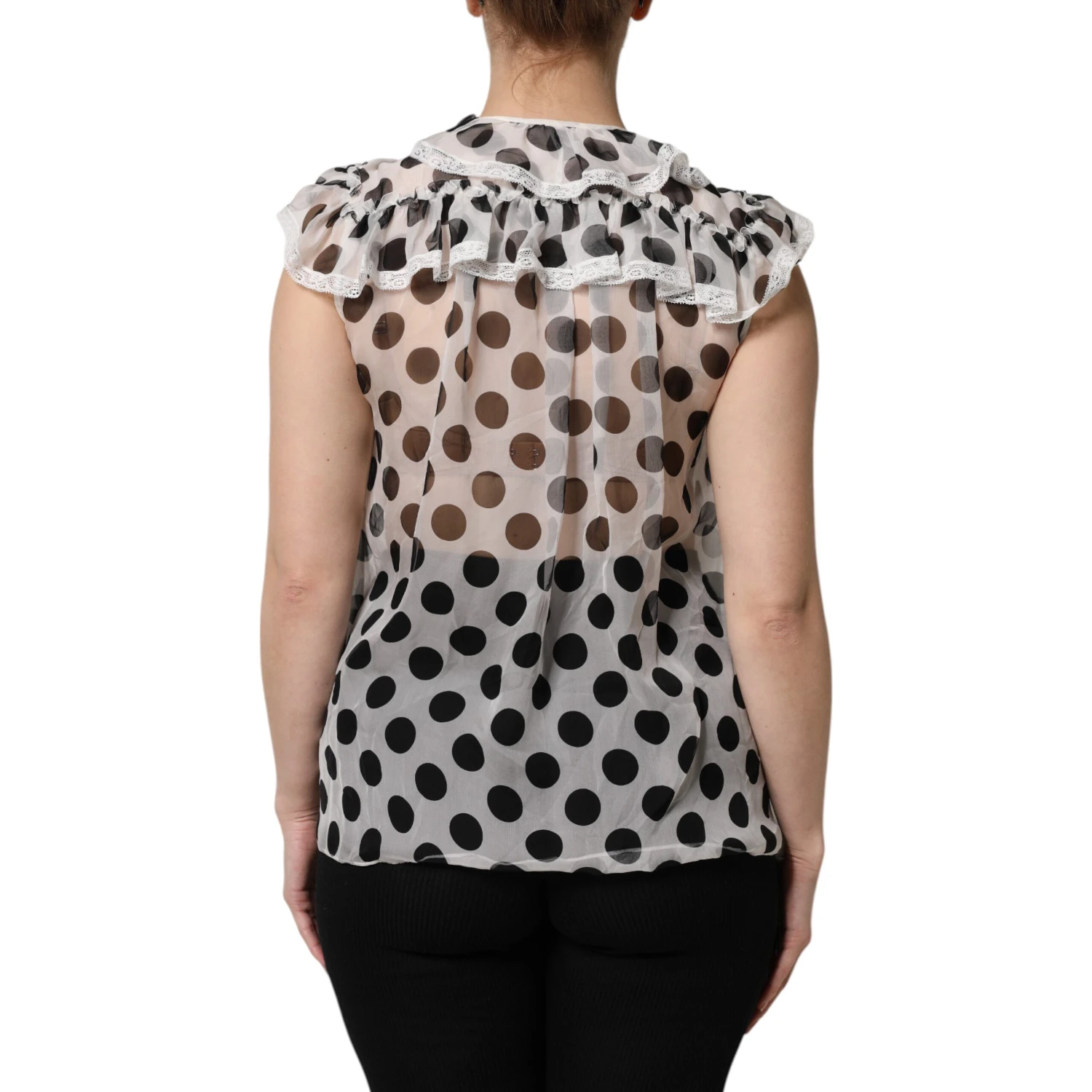 White Black Polka Dot Cotton Sleeveless Top