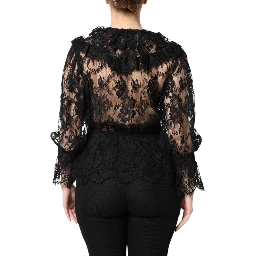 Black Cotton Floral Lace Women Blouse Top