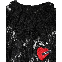 Black Cotton Floral Lace Women Blouse Top