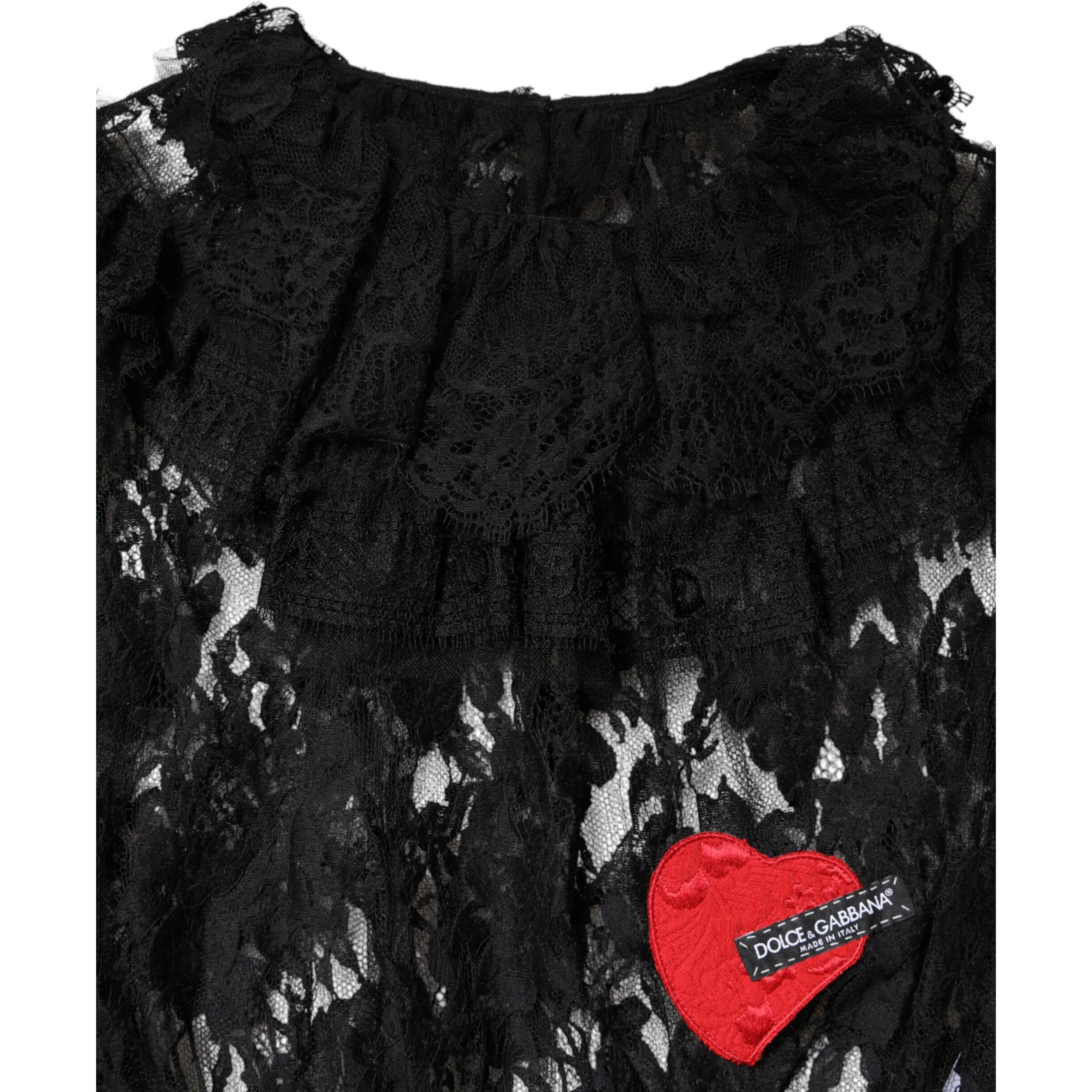 Black Cotton Floral Lace Women Blouse Top