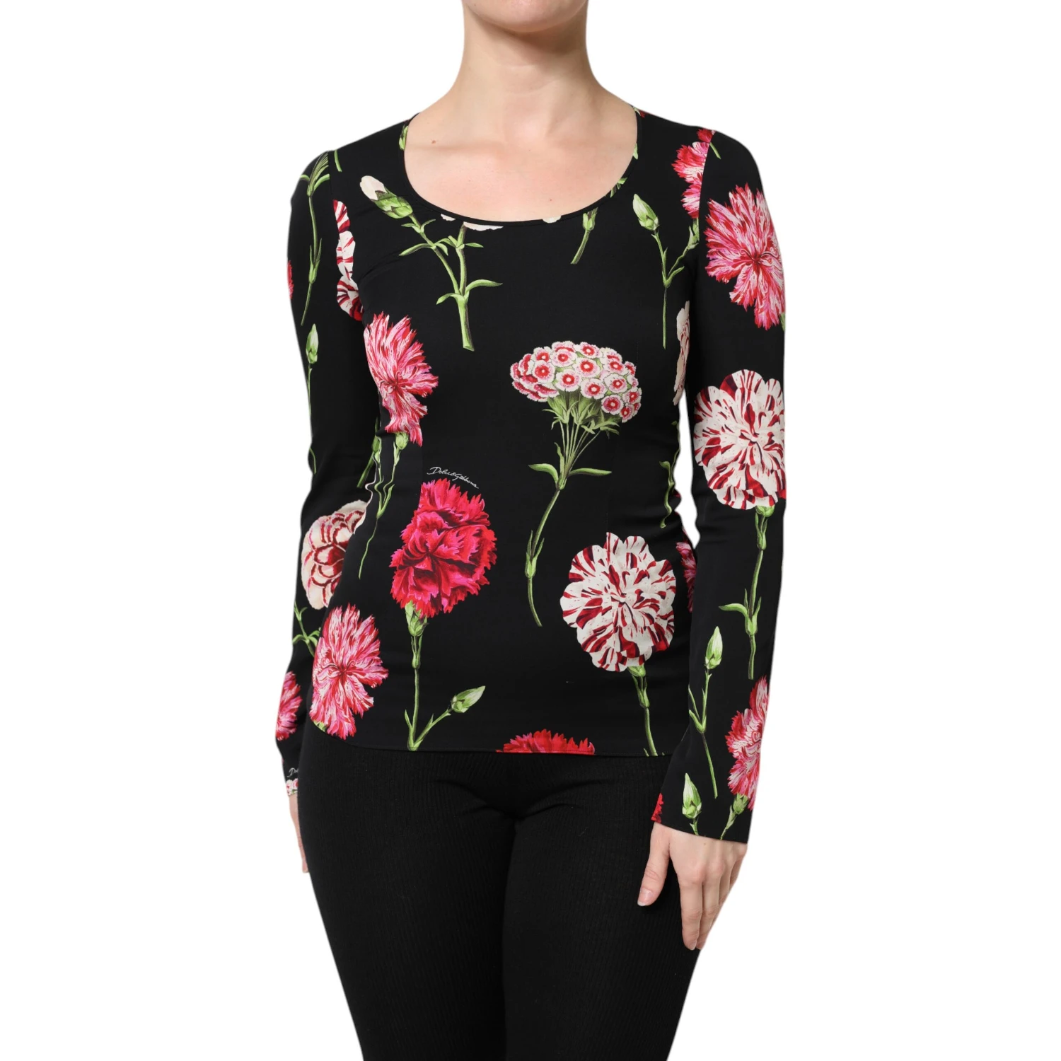 Black Floral Long Sleeve Women Blouse Top