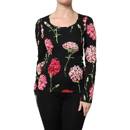 Black Floral Long Sleeve Women Blouse Top