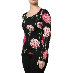 Black Floral Long Sleeve Women Blouse Top