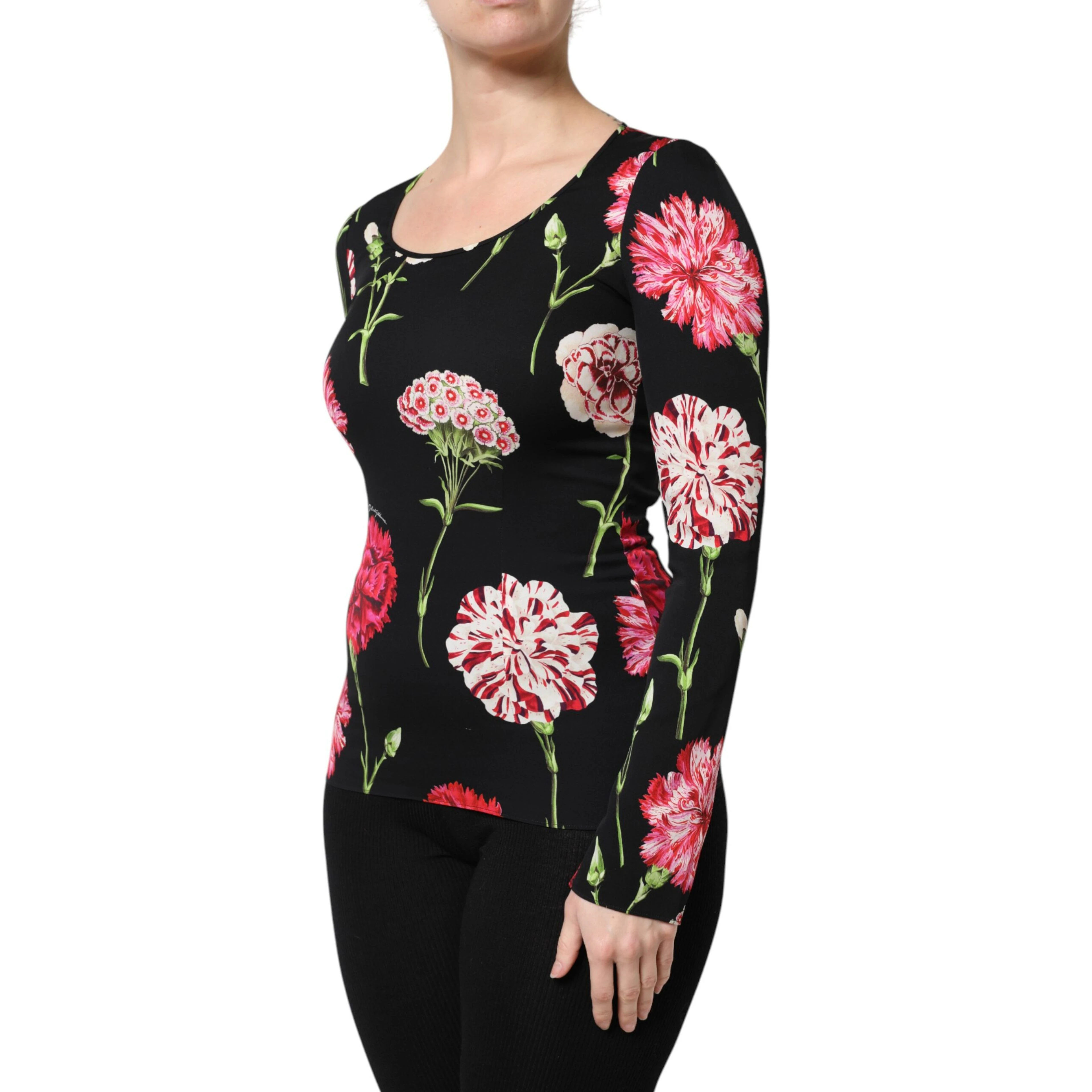 Black Floral Long Sleeve Women Blouse Top