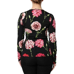 Black Floral Long Sleeve Women Blouse Top