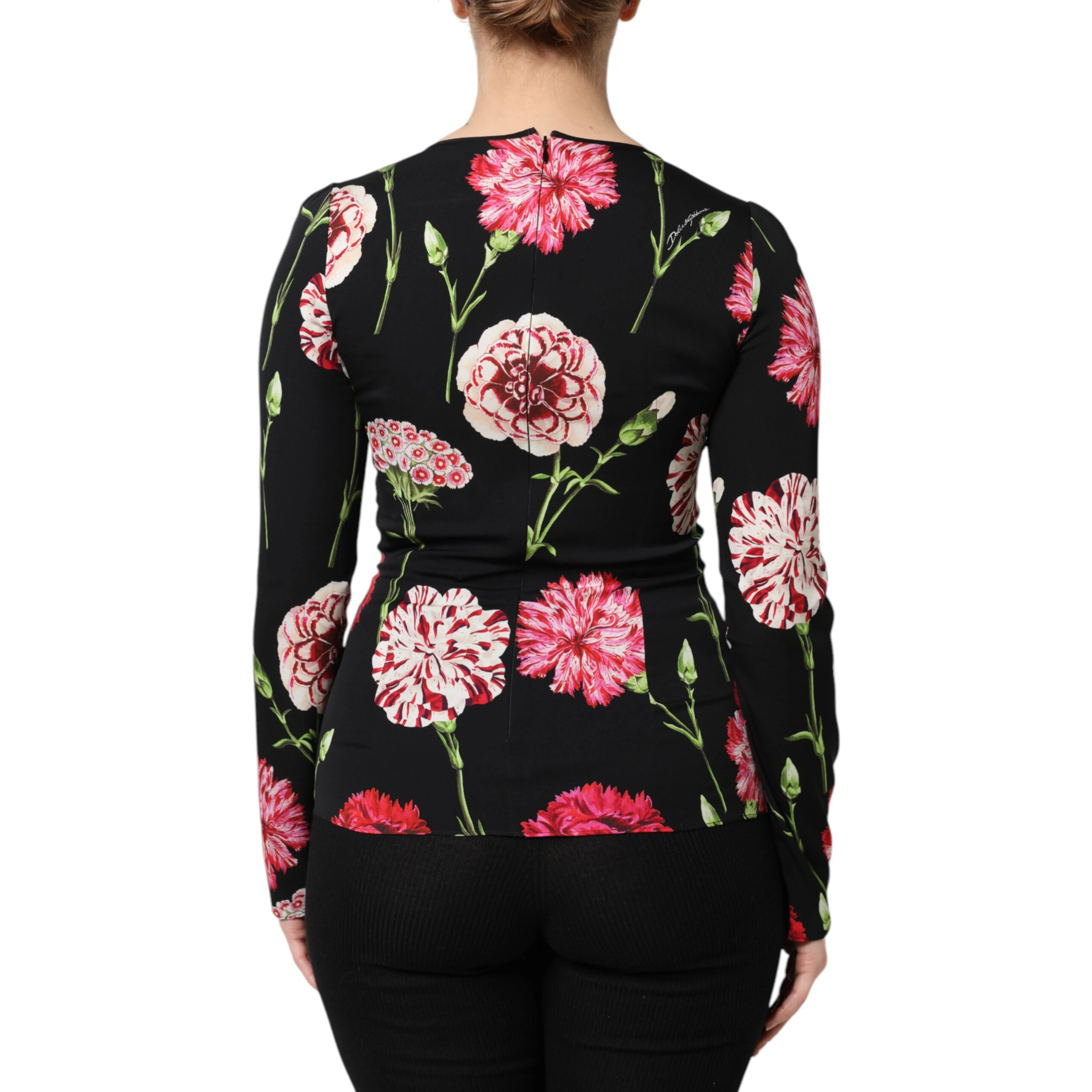 Black Floral Long Sleeve Women Blouse Top