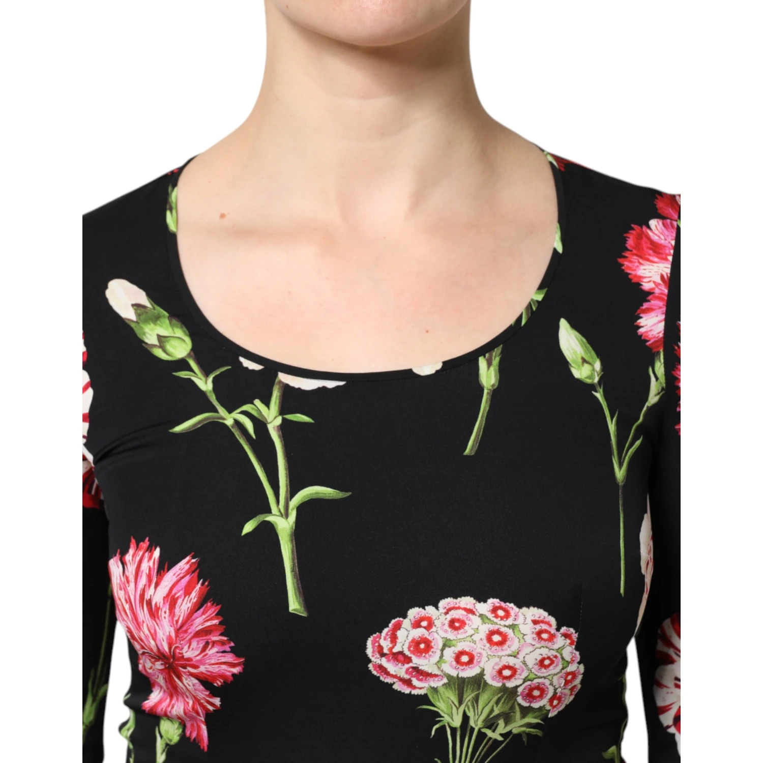 Black Floral Long Sleeve Women Blouse Top
