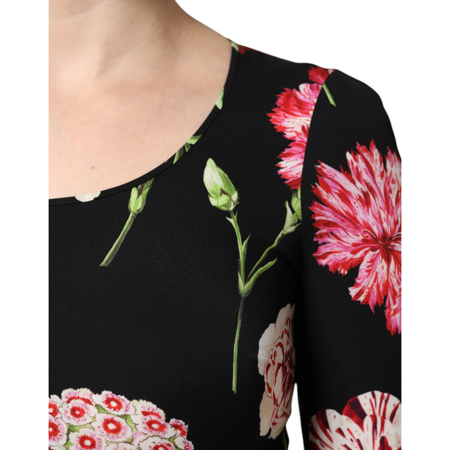 Black Floral Long Sleeve Women Blouse Top