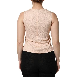 Beige Floral Embroidery Sleeveless Tank Top