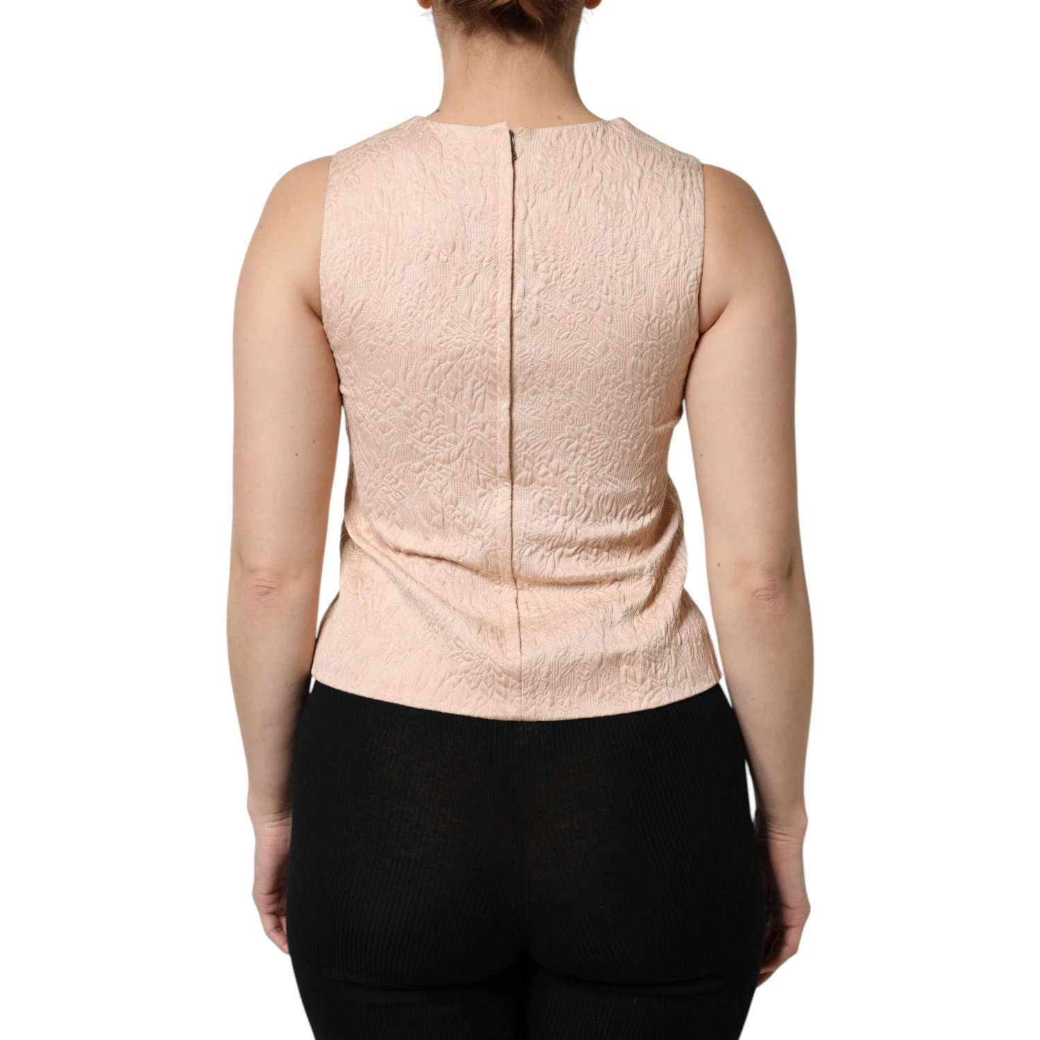 Beige Floral Embroidery Sleeveless Tank Top