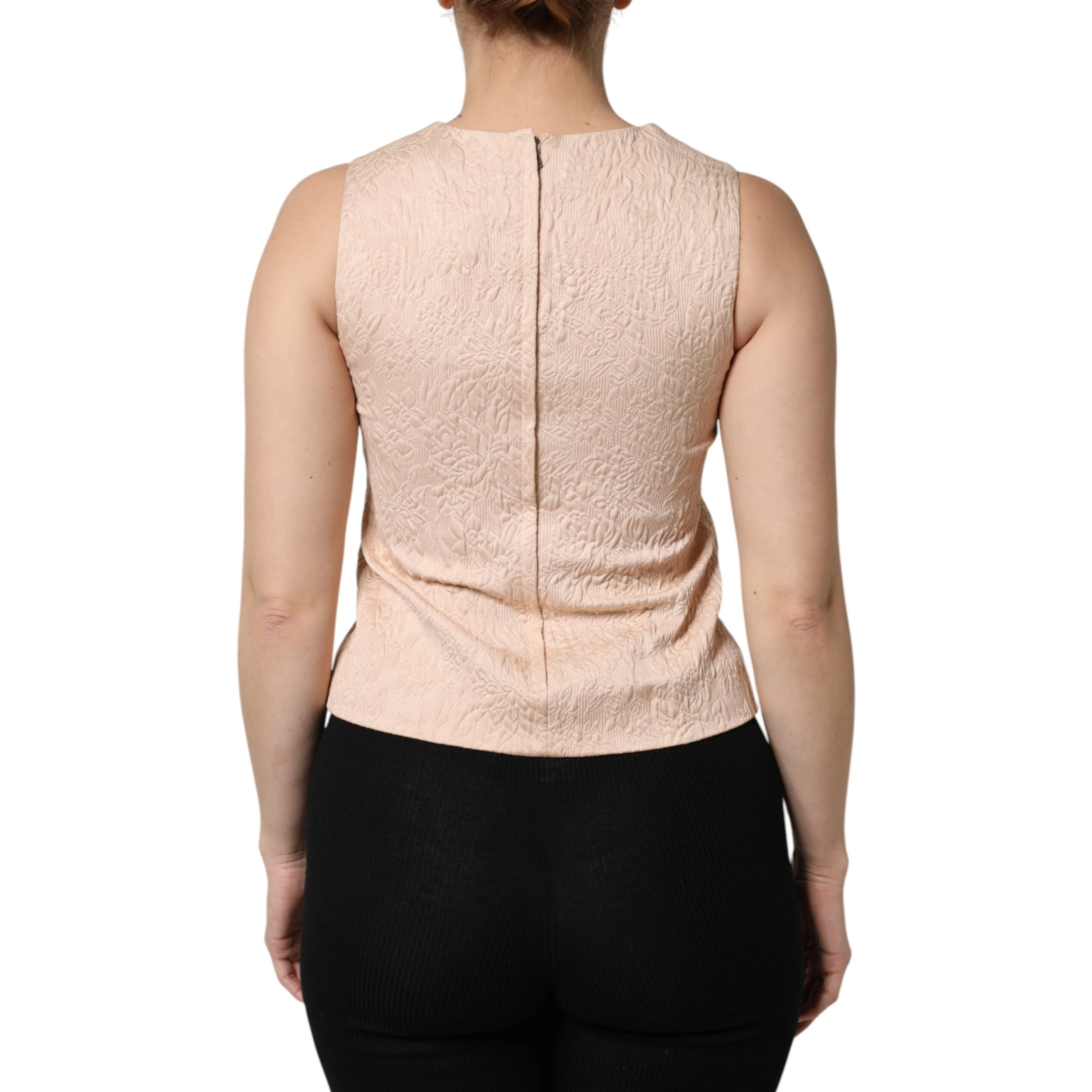 Beige Floral Embroidery Sleeveless Tank Top
