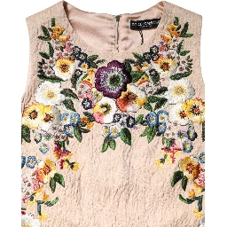 Beige Floral Embroidery Sleeveless Tank Top