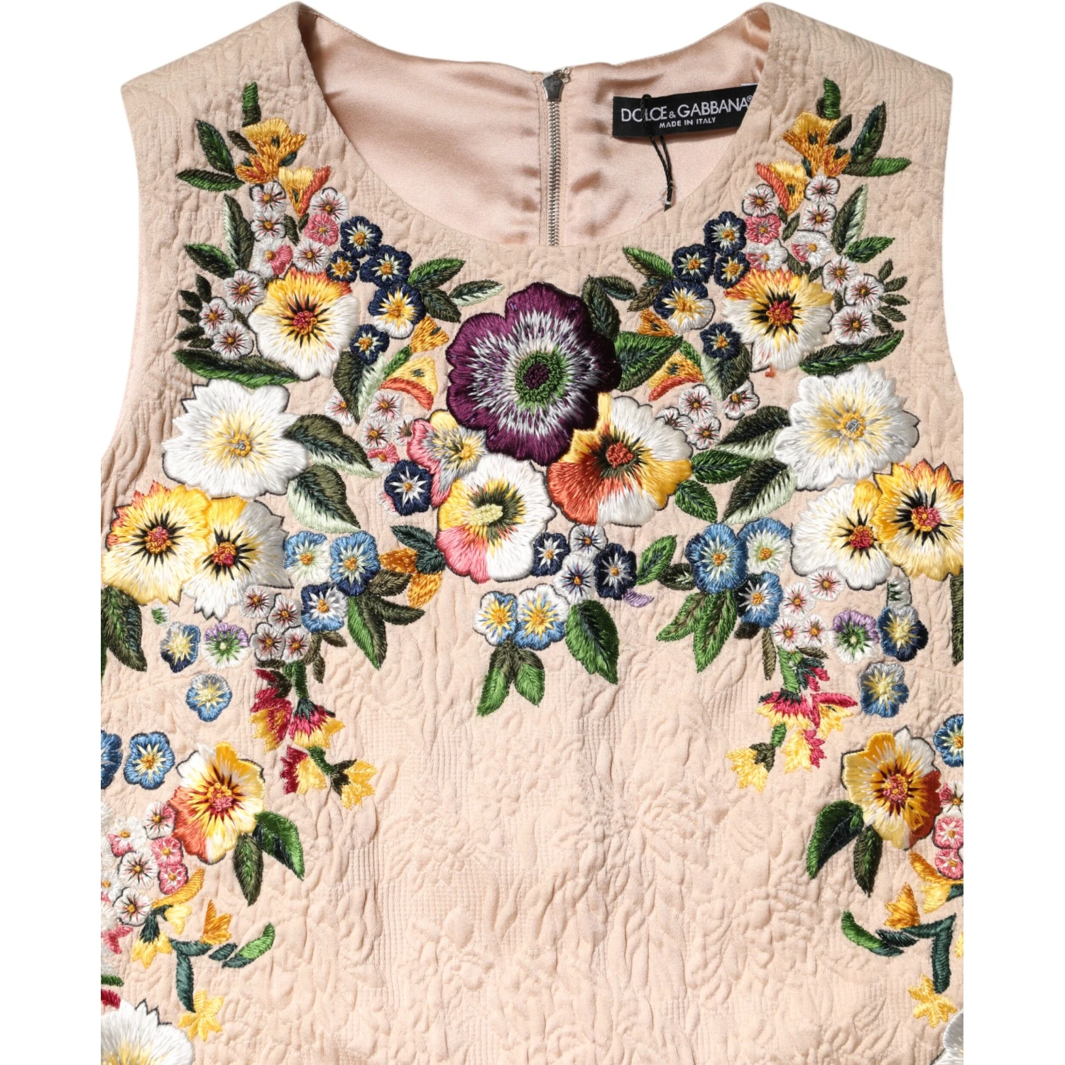 Beige Floral Embroidery Sleeveless Tank Top