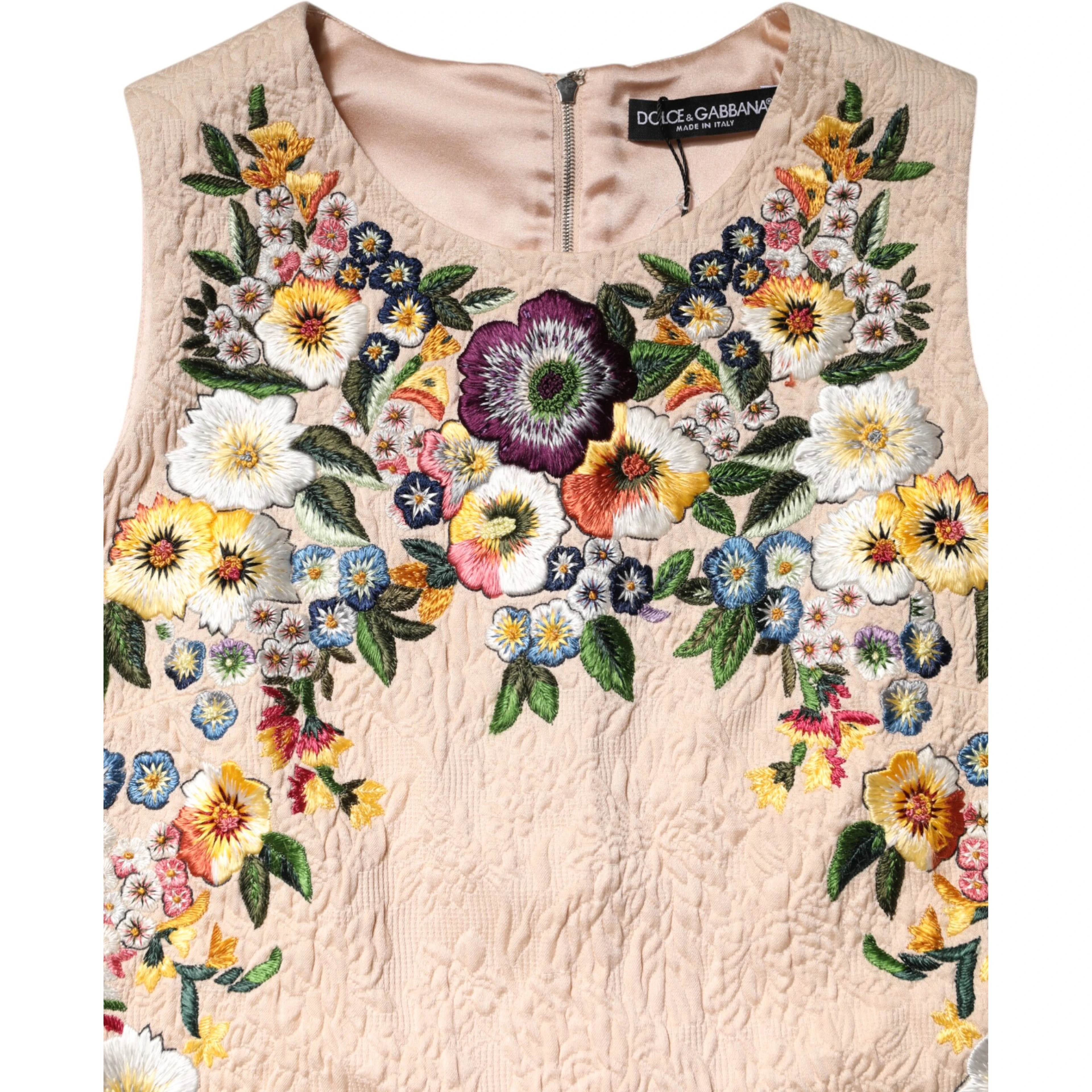 Beige Floral Embroidery Sleeveless Tank Top