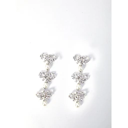 Micro bow pearl tiered earrings