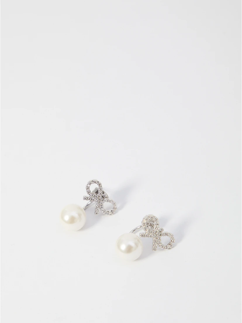 Crystal bow pearl earrings