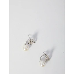 Crystal bow pearl earrings