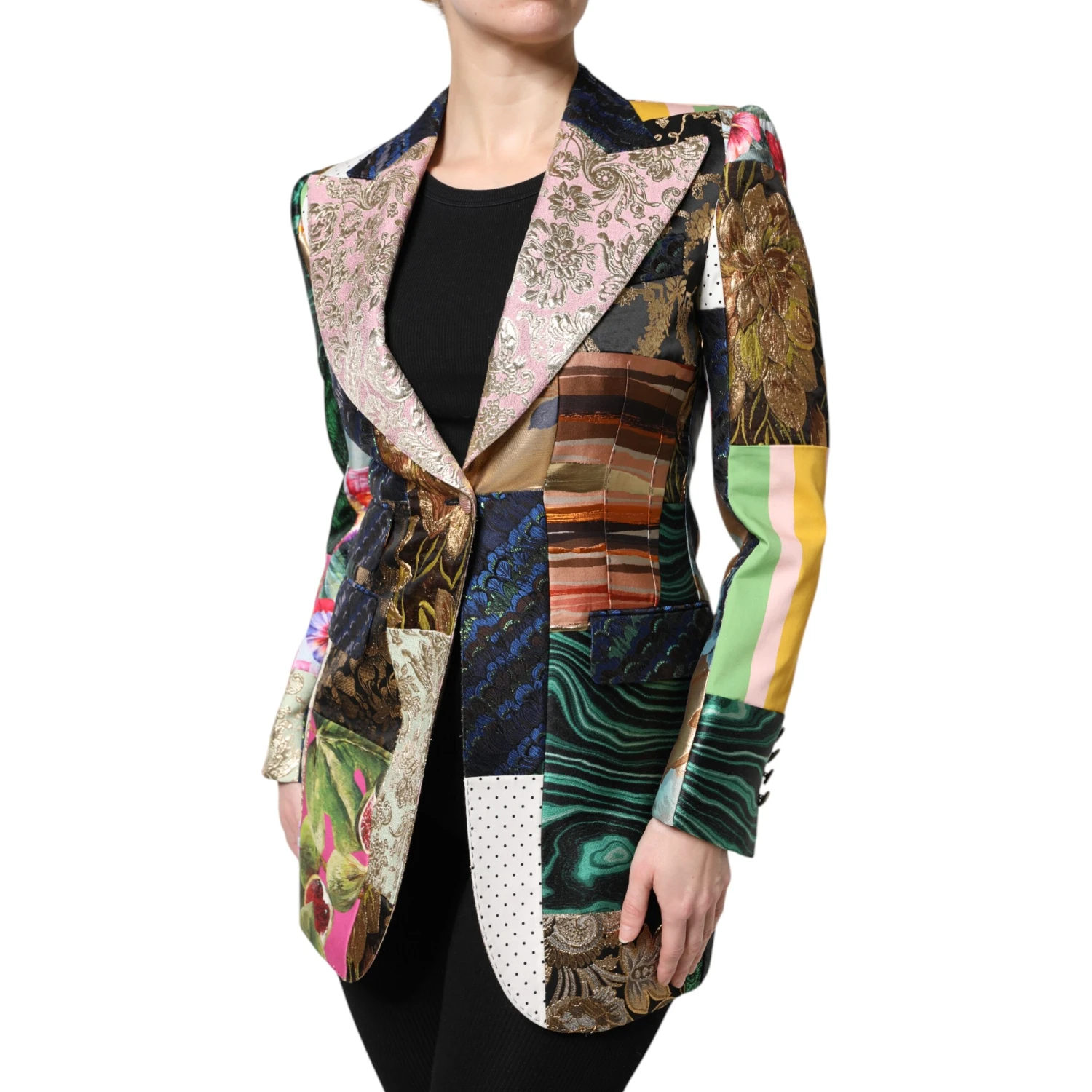 Multicolor Floral Patchwork Jacquard Jacket