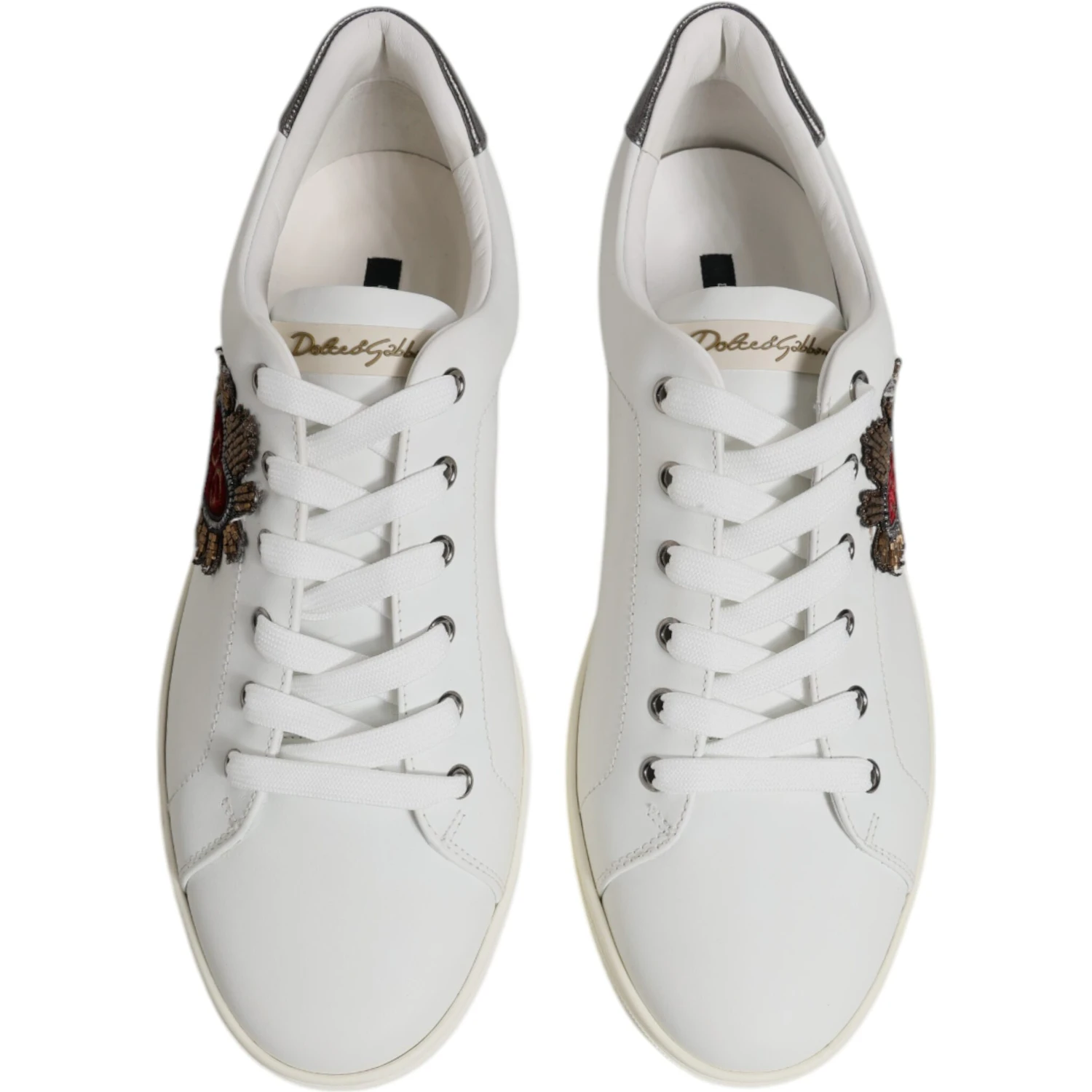 White Leather Heart Embellished Sneakers Shoes