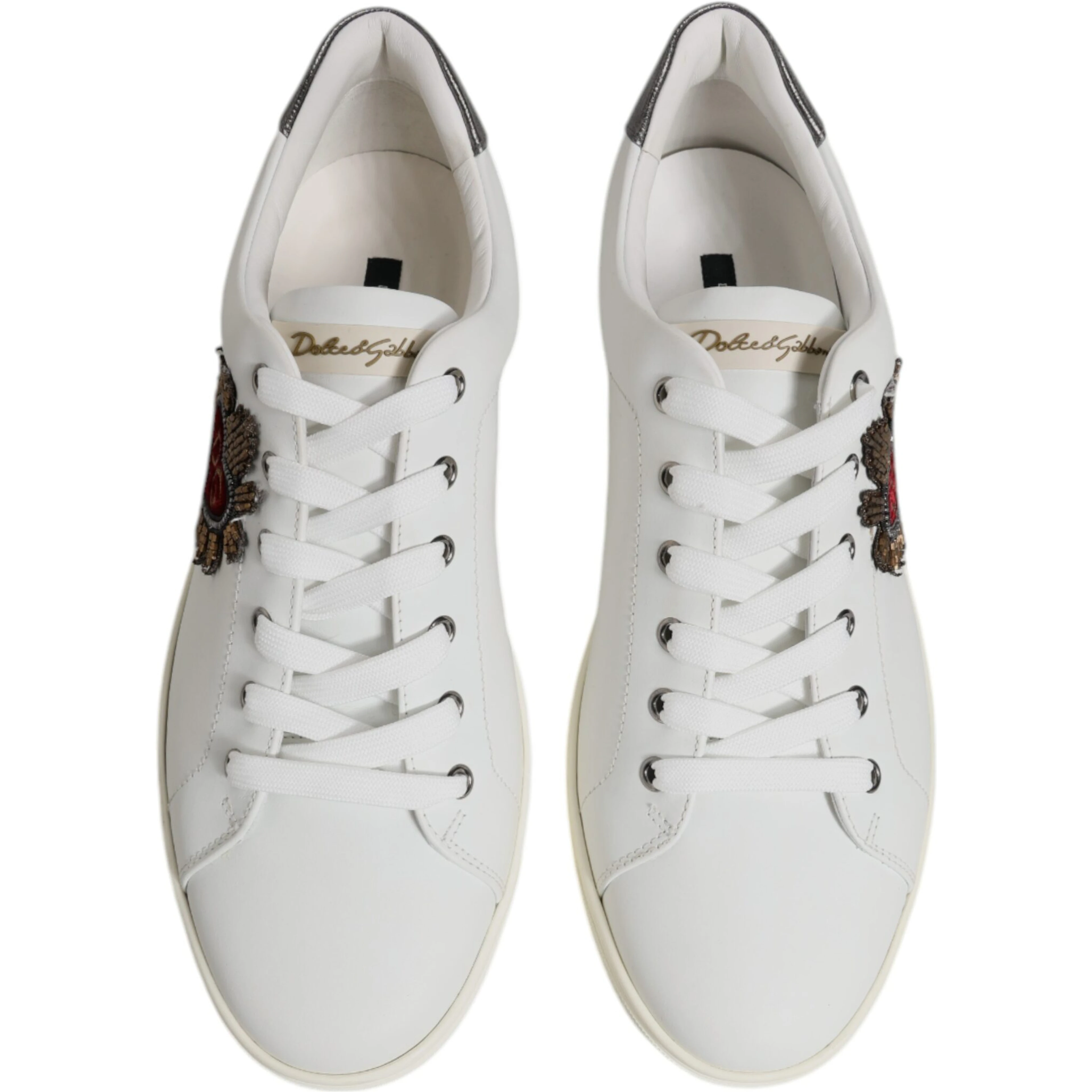 White Leather Heart Embellished Sneakers Shoes