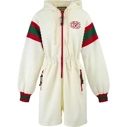 Cream Polyester Hooded Logo Sweatsuit