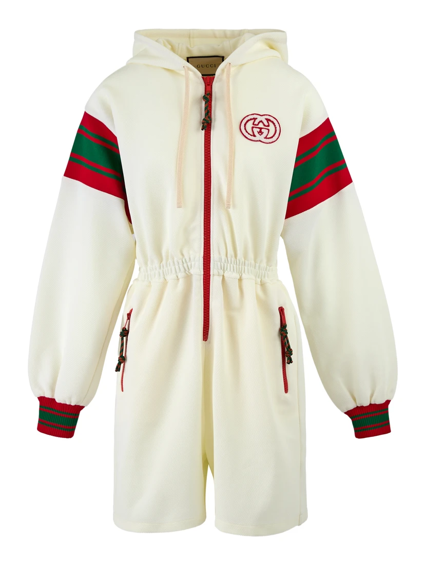 Cream Polyester Hooded Logo Sweatsuit