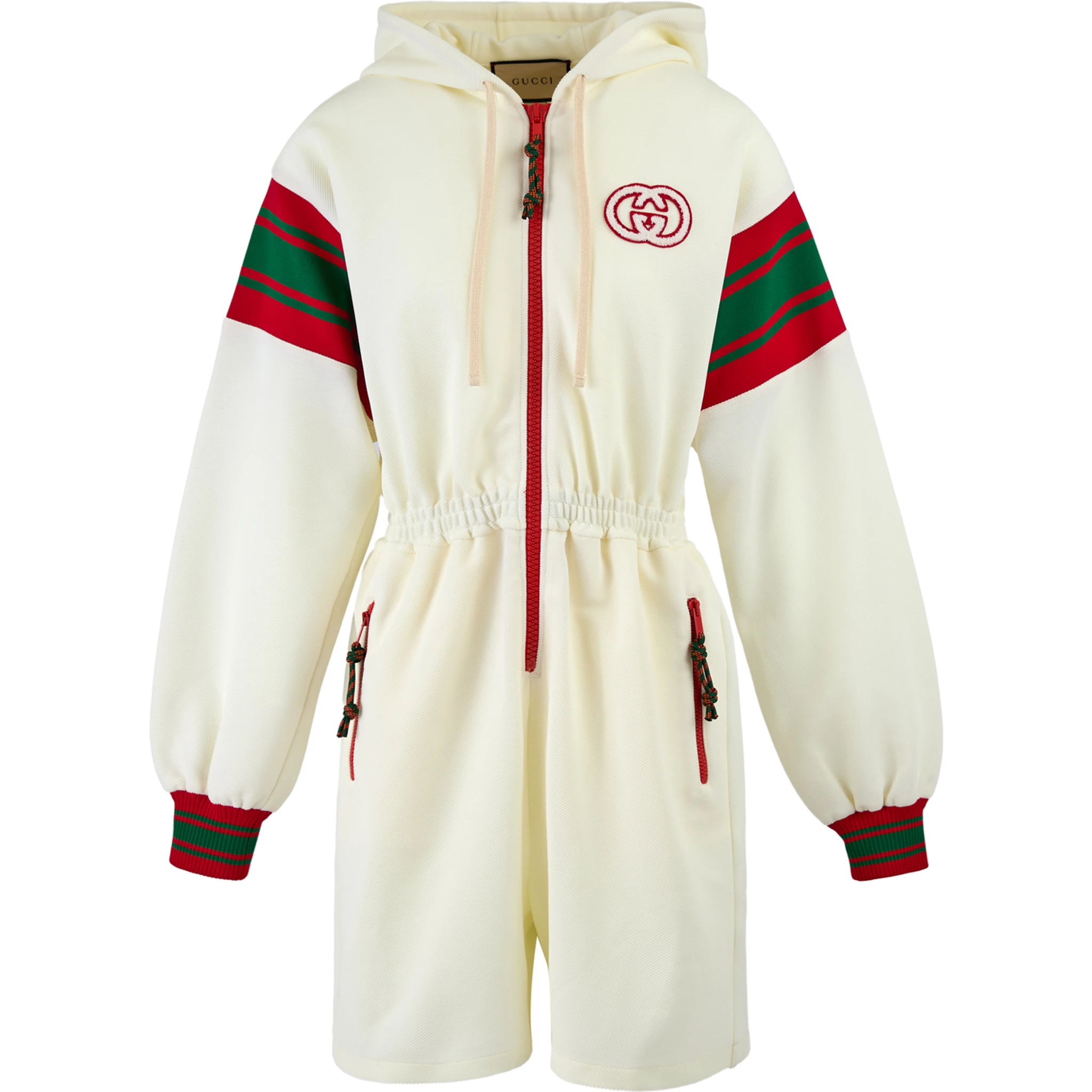 Cream Polyester Hooded Logo Sweatsuit