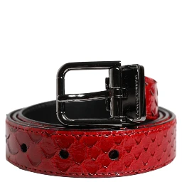 Red Exotic Leather Brass Metal Buckle Belt