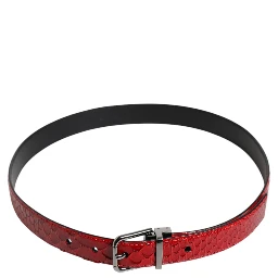 Red Exotic Leather Brass Metal Buckle Belt