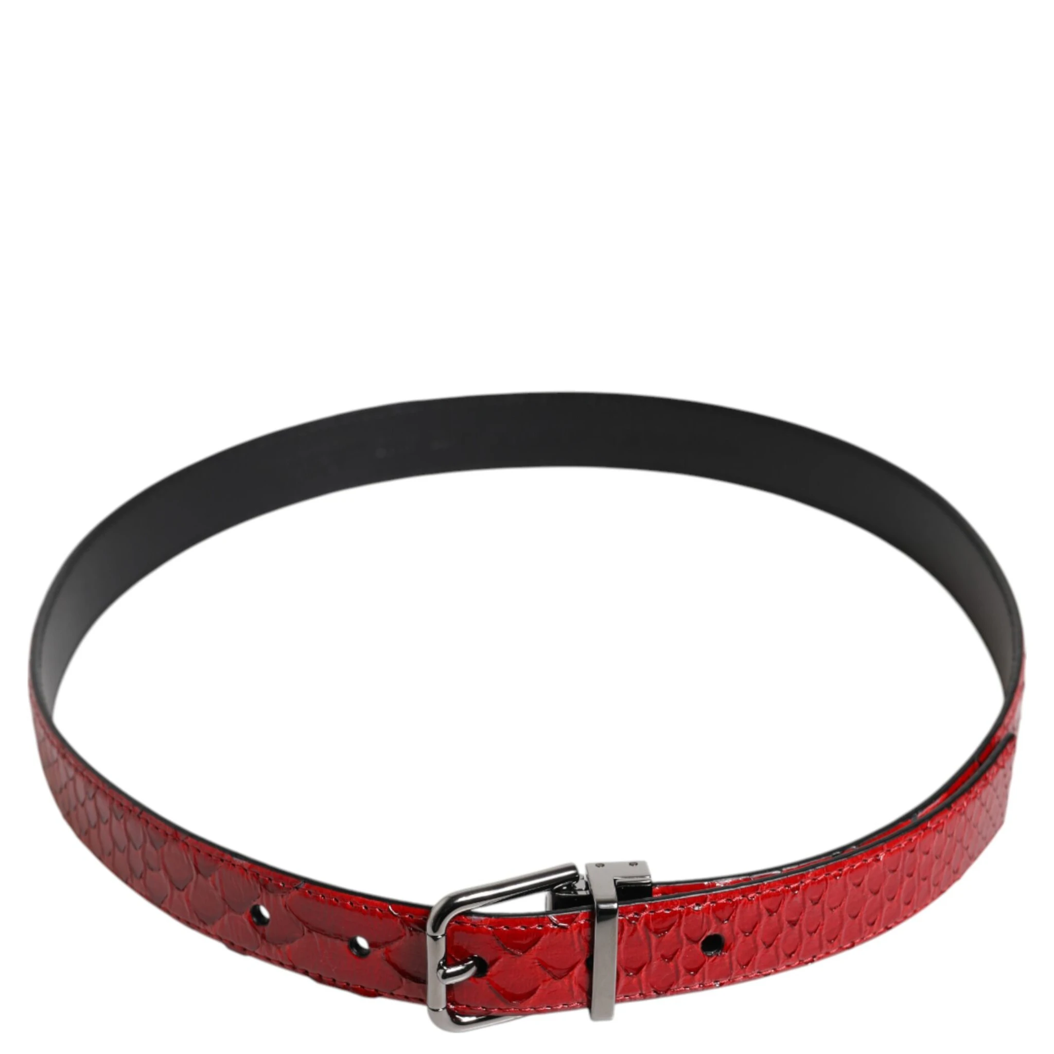Red Exotic Leather Brass Metal Buckle Belt