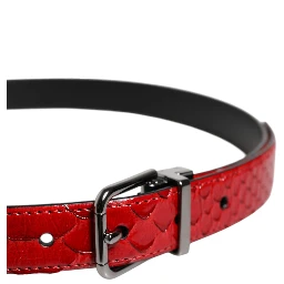 Red Exotic Leather Brass Metal Buckle Belt