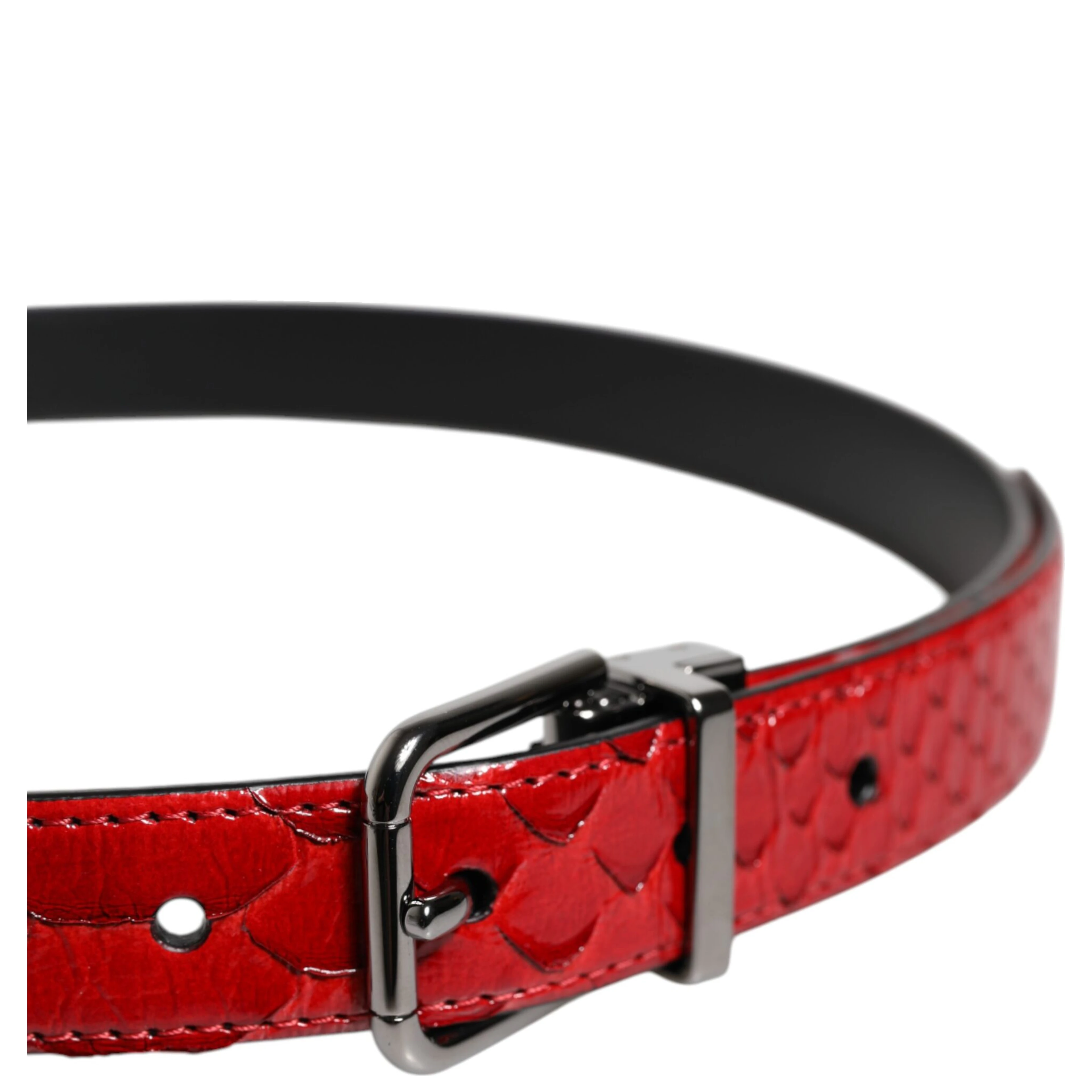 Red Exotic Leather Brass Metal Buckle Belt
