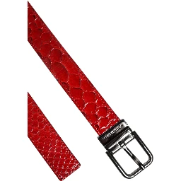 Red Exotic Leather Brass Metal Buckle Belt