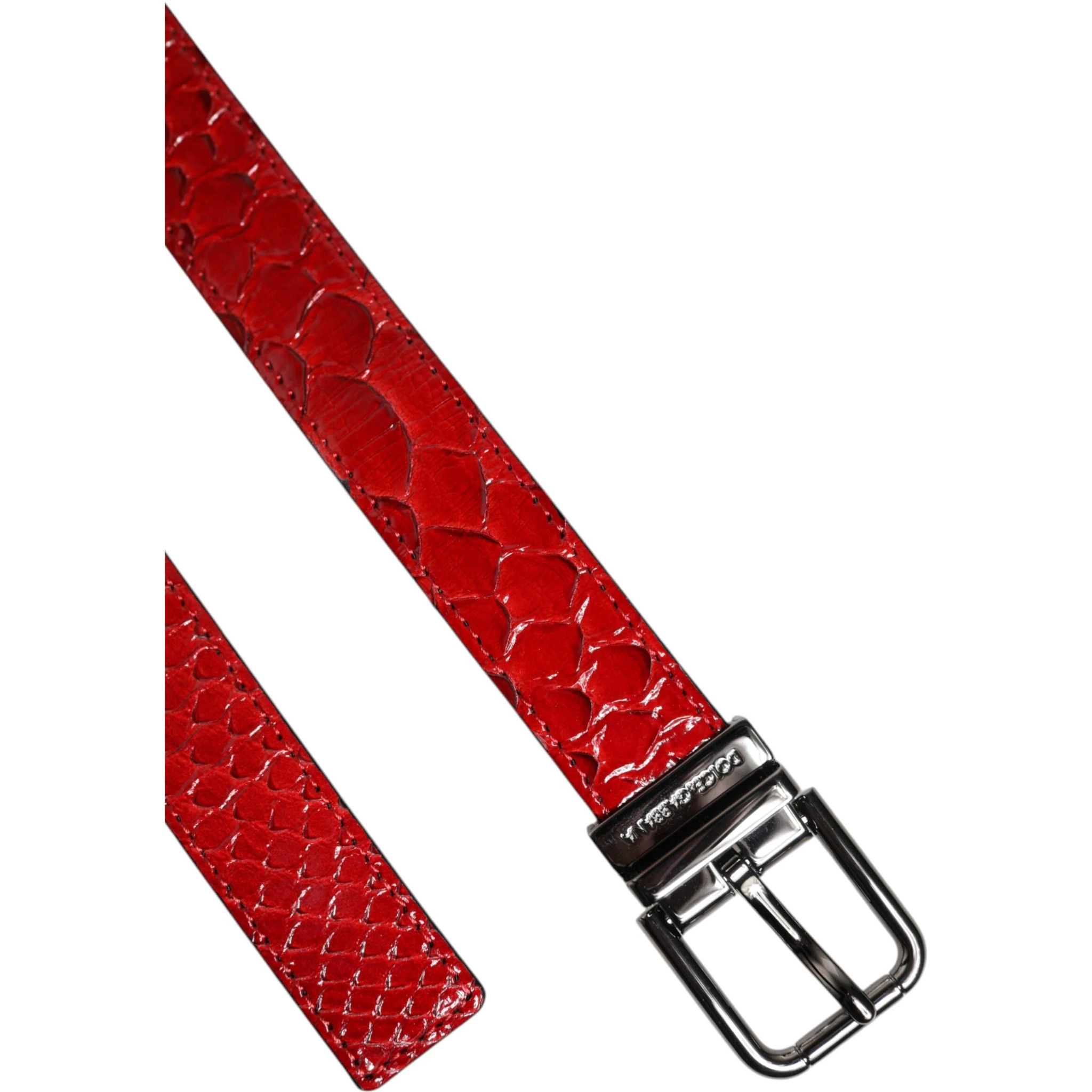 Red Exotic Leather Brass Metal Buckle Belt