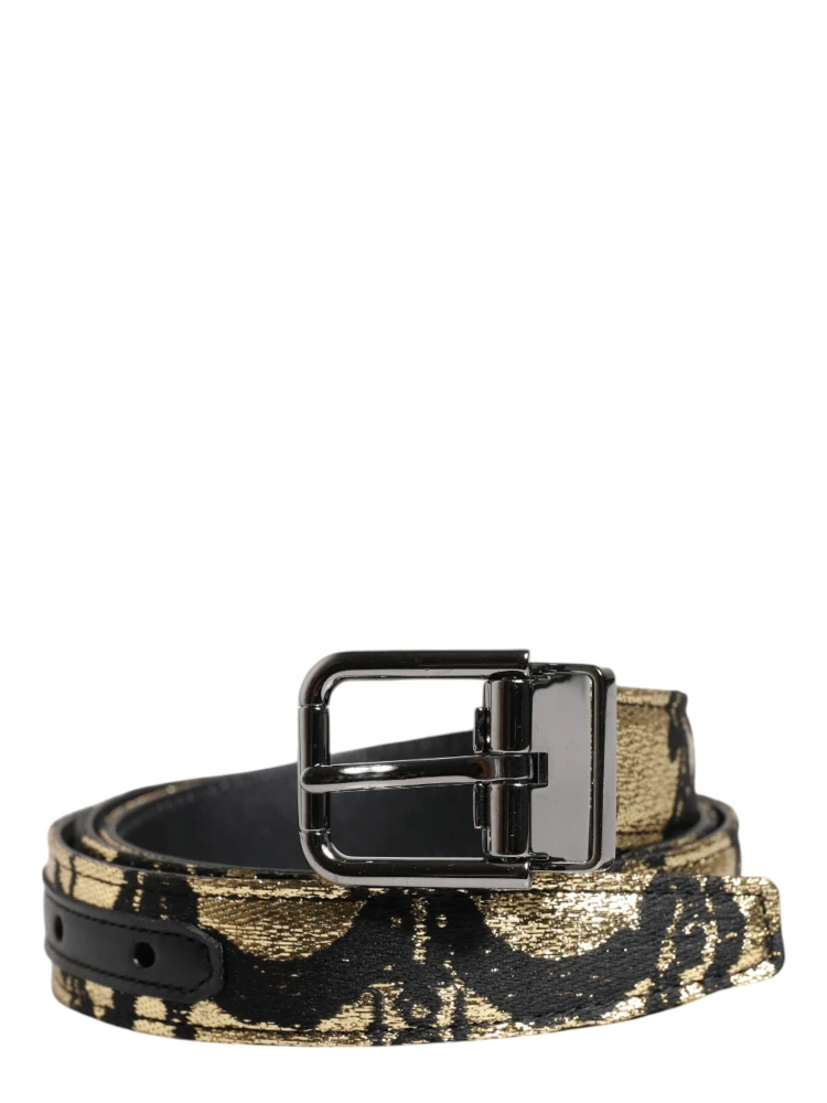 Multicolor Jacquard Leather Metal Buckle Belt
