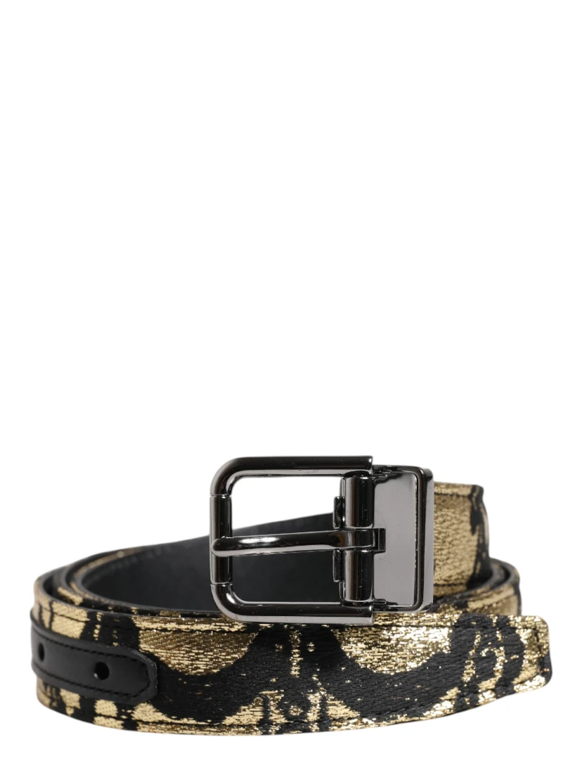 Multicolor Jacquard Leather Metal Buckle Belt