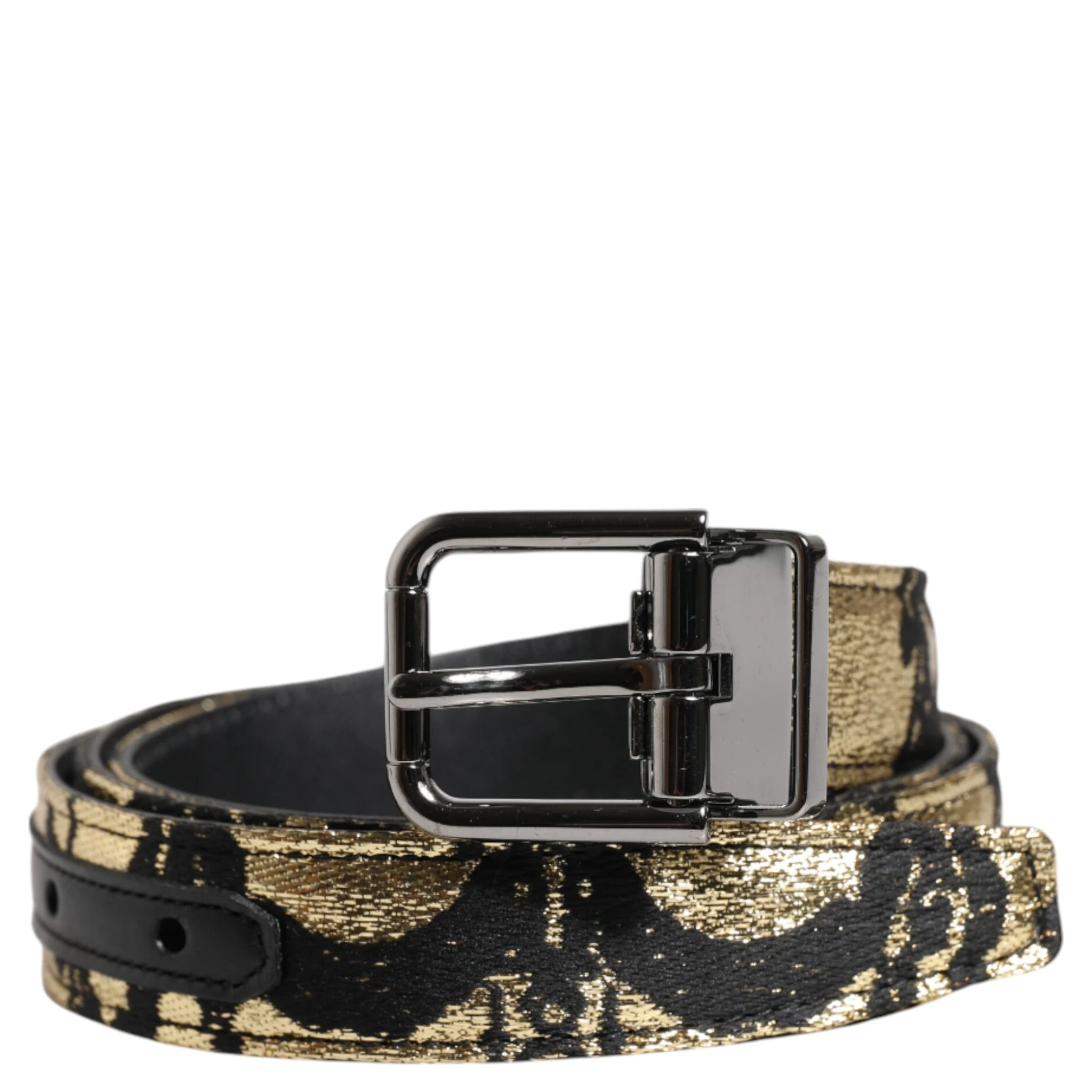 Multicolor Jacquard Leather Metal Buckle Belt