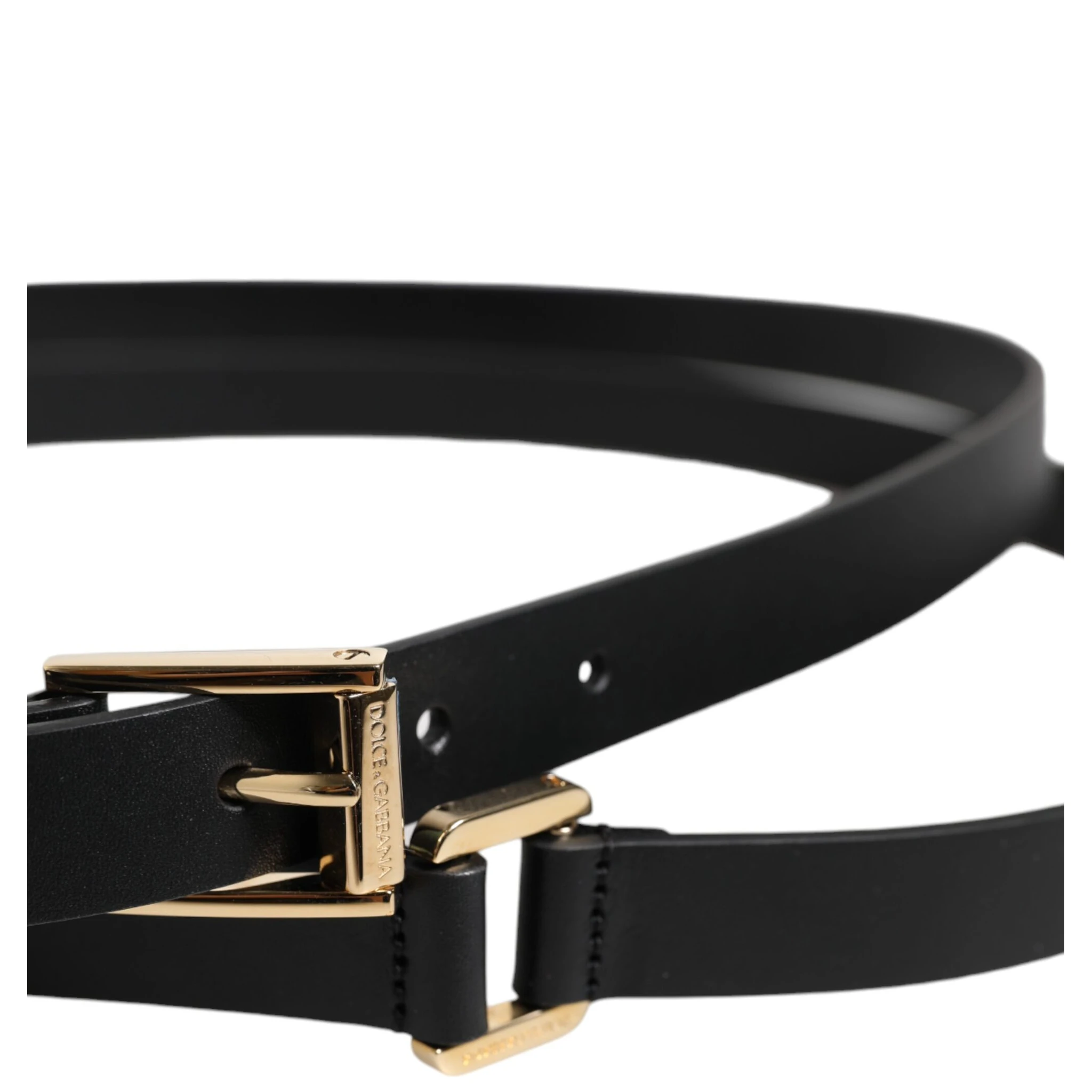 Black Classic Gold Metal Logo Buckle Belt