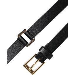 Black Classic Gold Metal Logo Buckle Belt