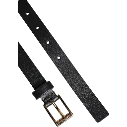 Black Classic Gold Metal Logo Buckle Belt