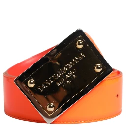 Orange Gold Tone Metal Logo Buckle Belt