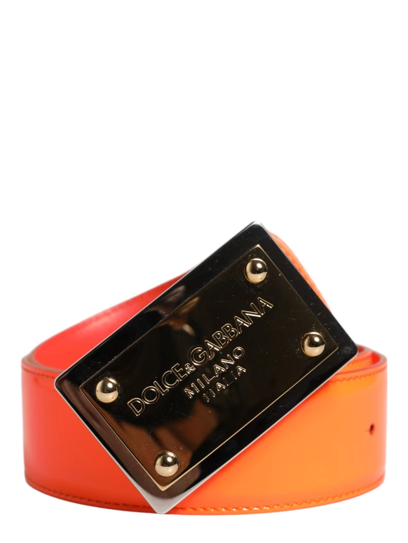 Orange Gold Tone Metal Logo Buckle Belt