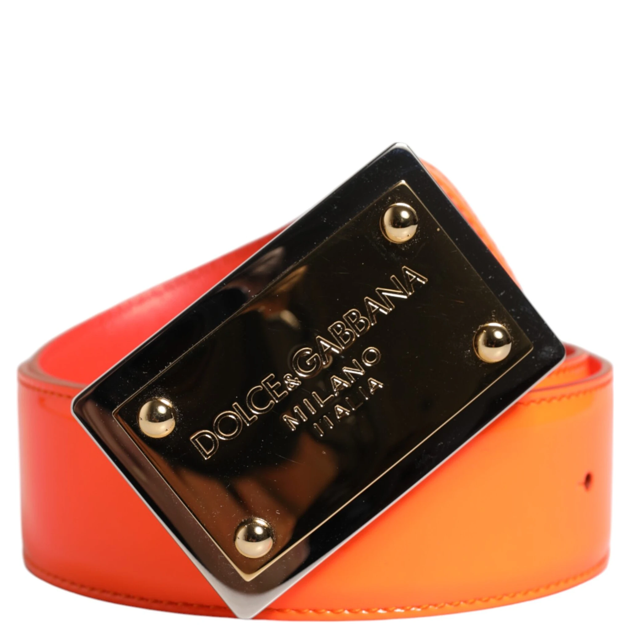 Orange Gold Tone Metal Logo Buckle Belt