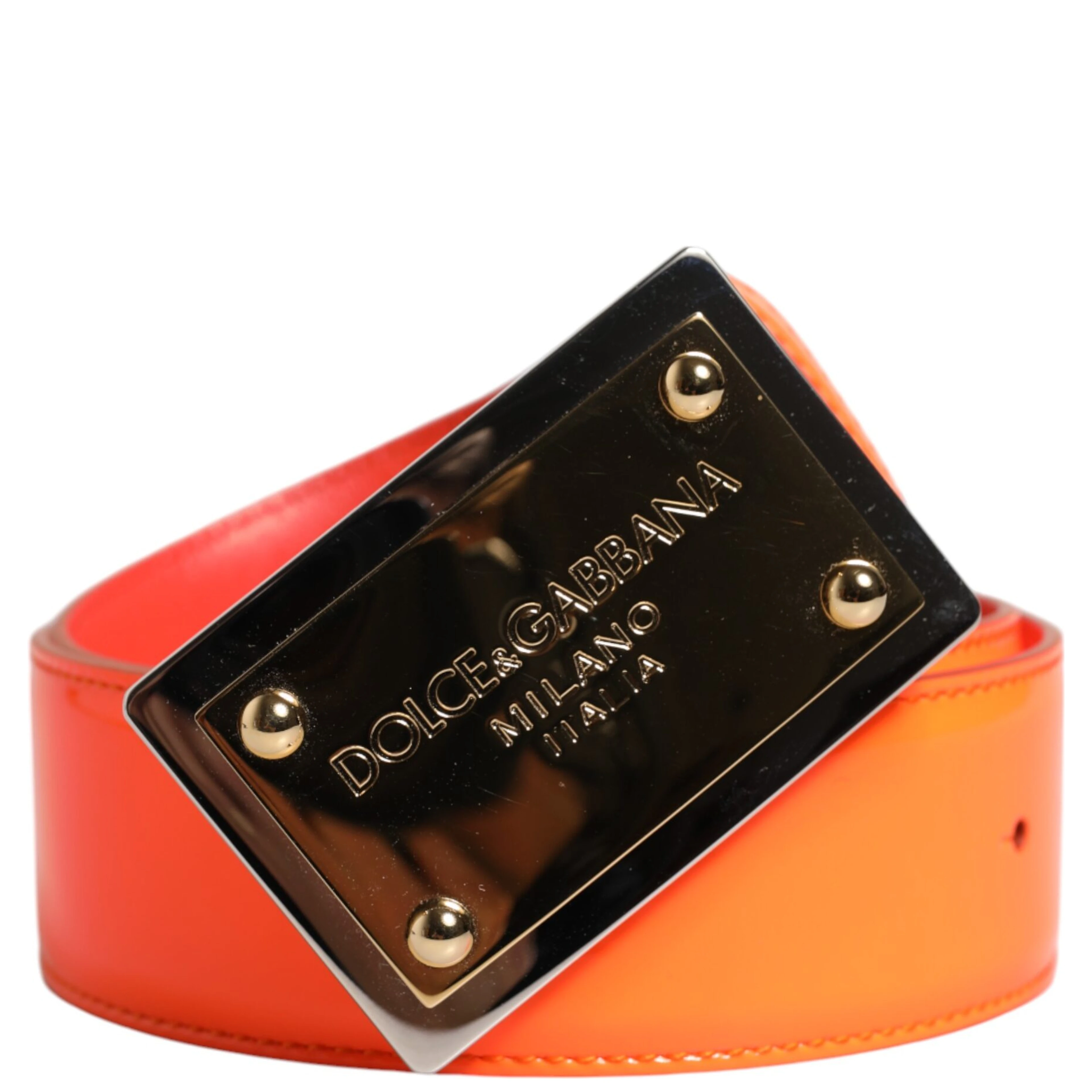 Orange Gold Tone Metal Logo Buckle Belt