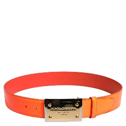 Orange Gold Tone Metal Logo Buckle Belt