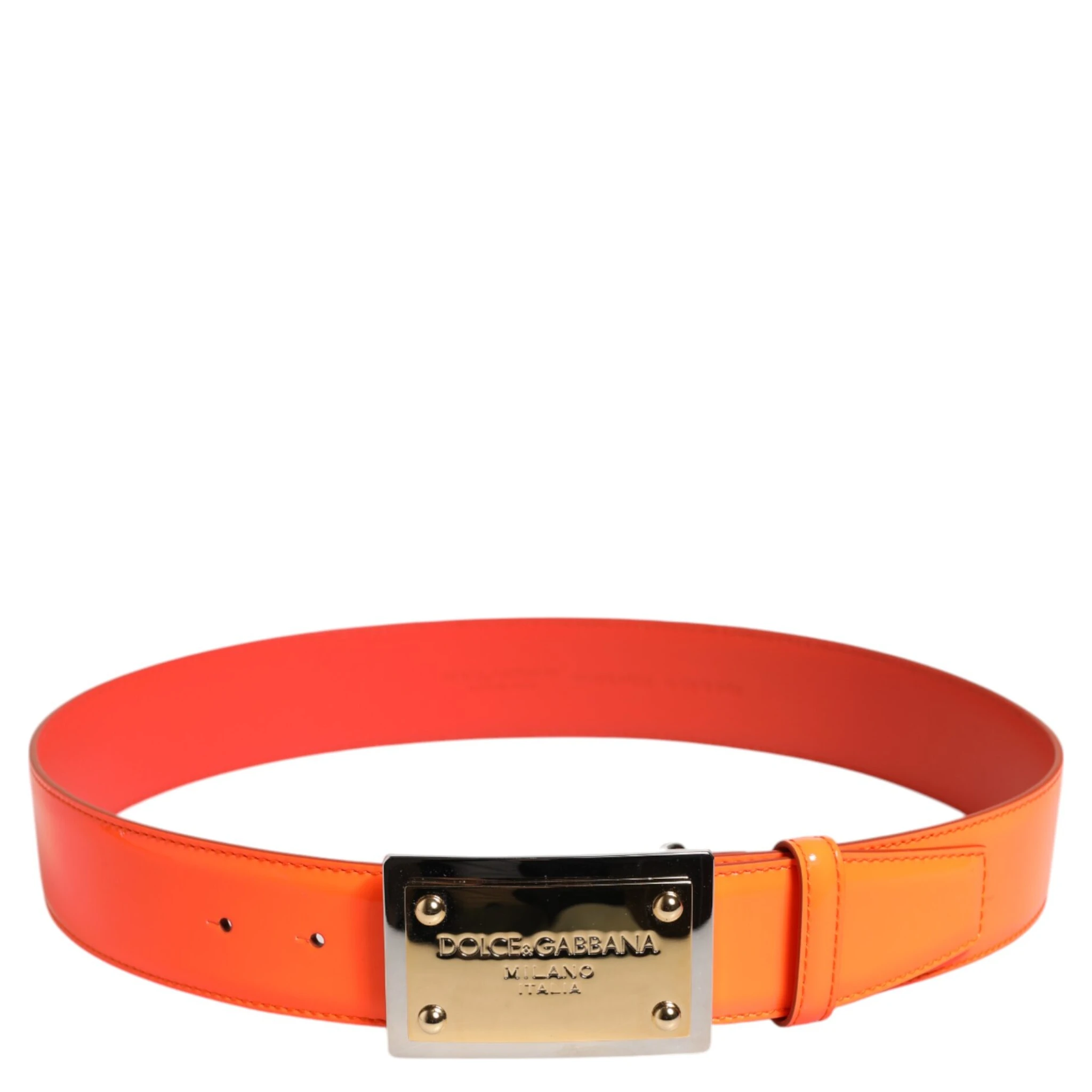 Orange Gold Tone Metal Logo Buckle Belt